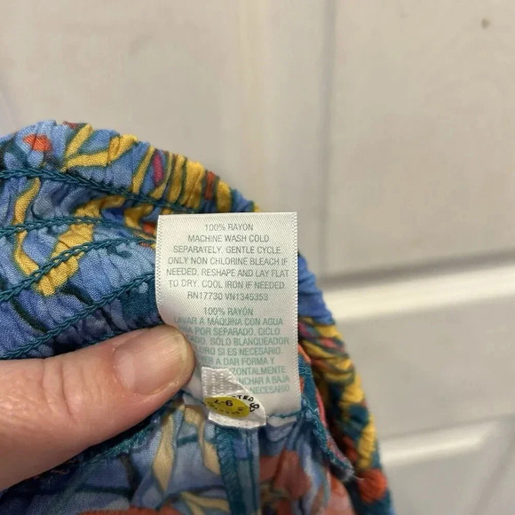 Kona Sol Pants Women's L Pull on Rayon Smock Waist Wide Slit Leg Tropical Lounge - Picture 7 of 7